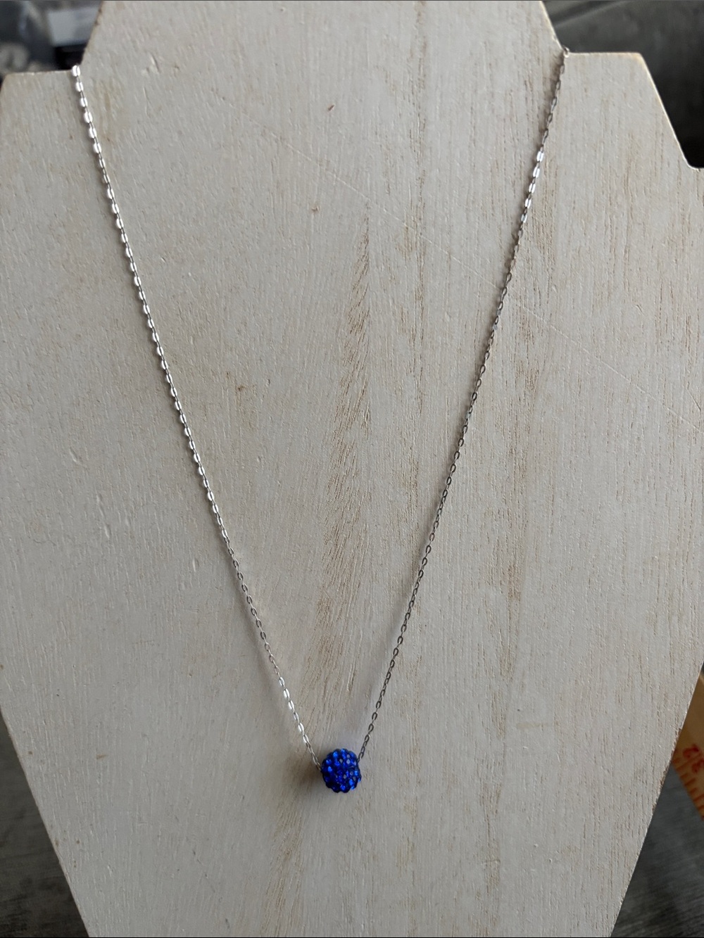 Minimalist Italian Silver Necklace with Blue Crystal Ball Pendant FIRM